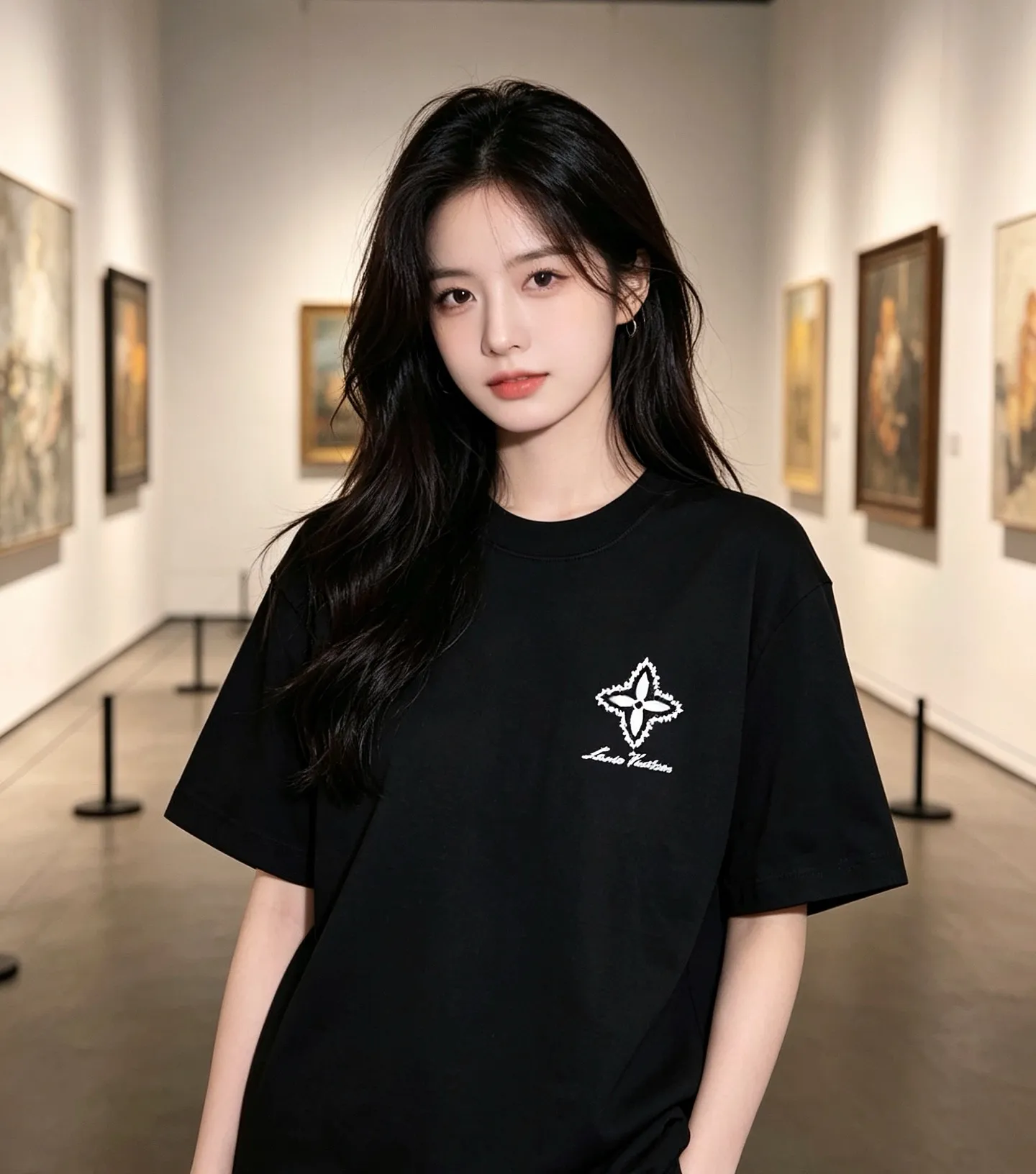 Louis Vuitton/Louis Vuitton four-leaf clover old flower embroidery round neck short sleeves